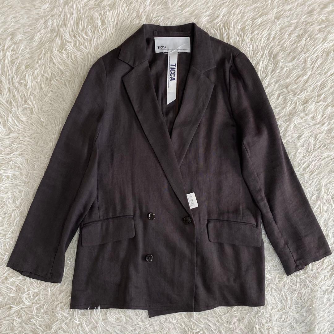 【未使用品】ティッカ　23ss リネンパナマダブルジャケット ブラウン 2
