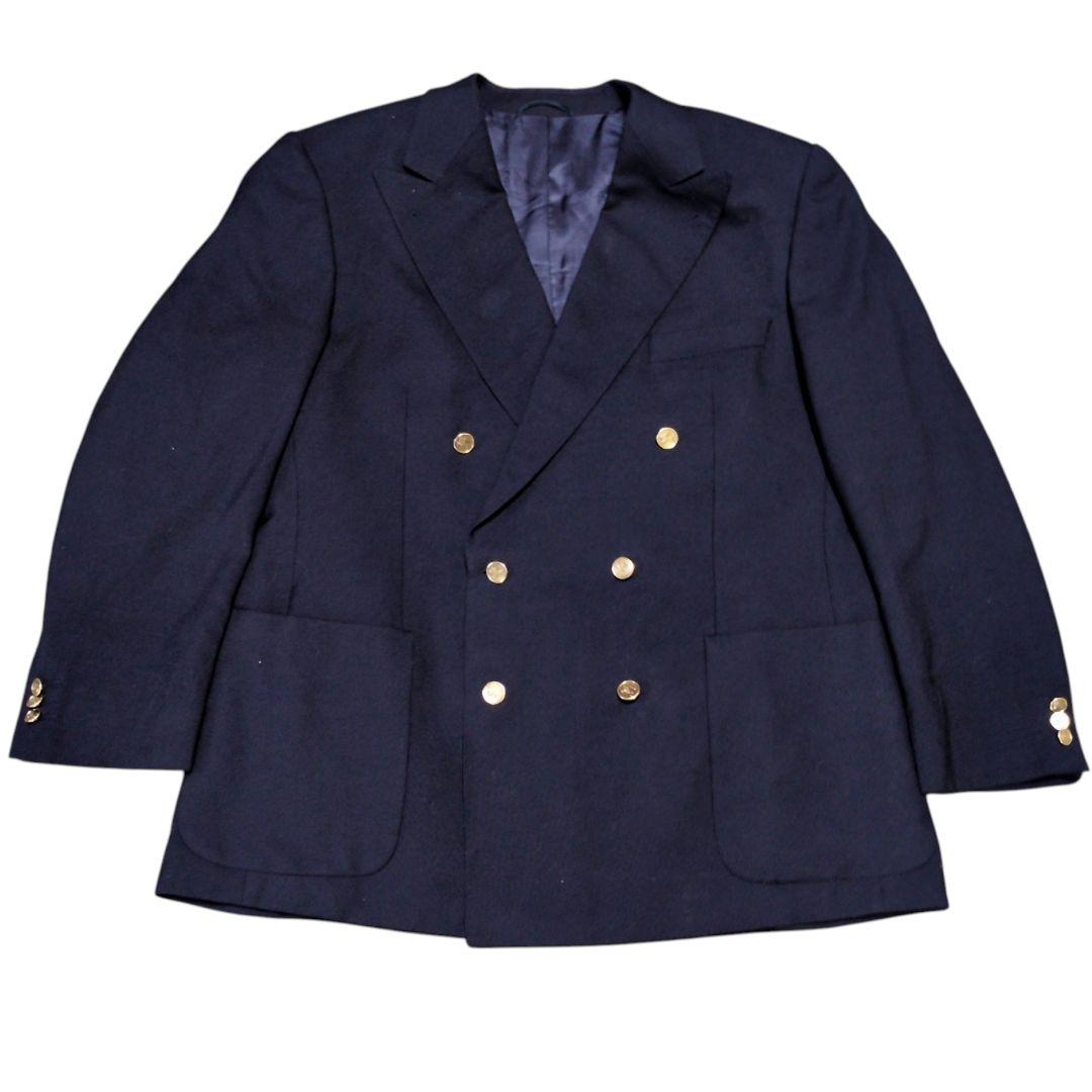 【希少サイズ】バーバリー　テーラードジャケット　紺ブレ　ダブル　金ボタン　背抜き