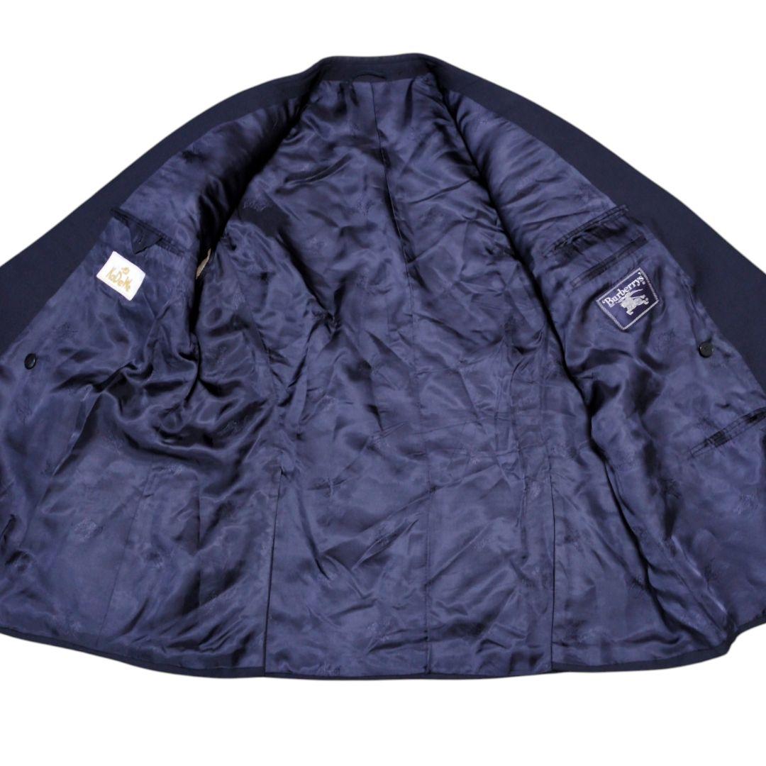 【希少サイズ】バーバリー　テーラードジャケット　紺ブレ　ダブル　金ボタン　背抜き