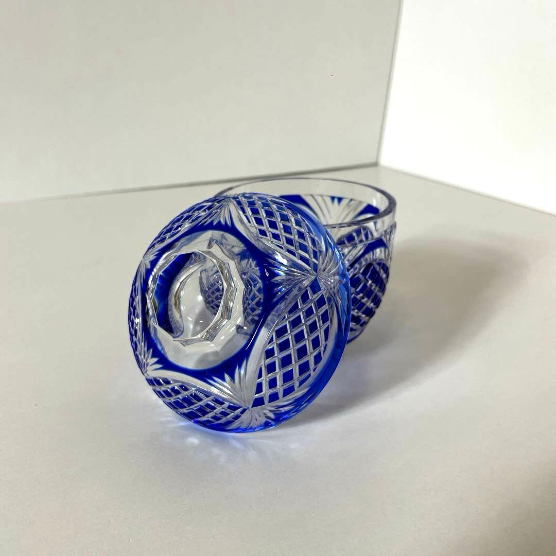 はる #XG339カメイガラス・藍被硝子・薩摩切子・猪口・蓋付子付・友箱