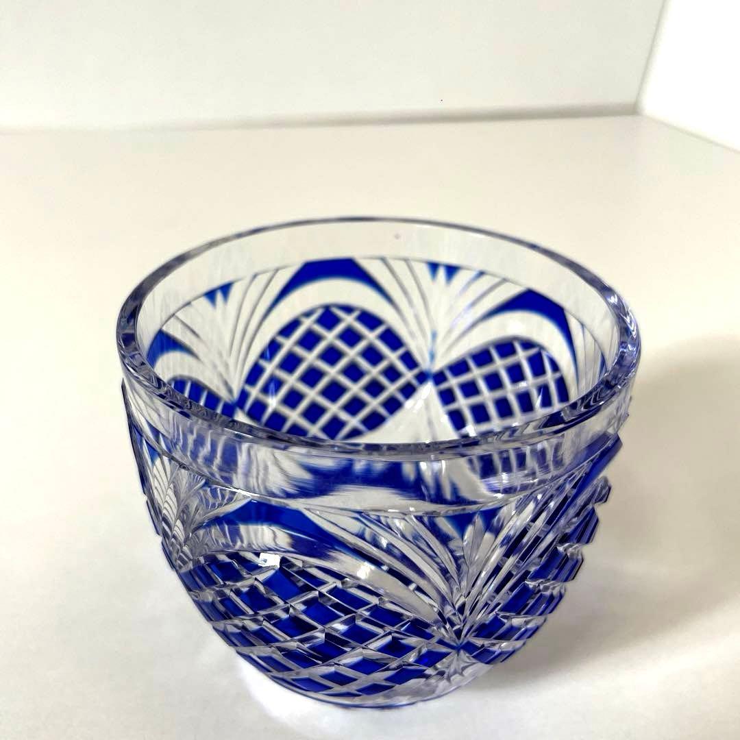 はる #XG339カメイガラス・藍被硝子・薩摩切子・猪口・蓋付子付・友箱