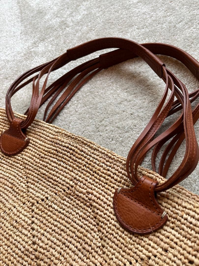【美品】genten カゴバッグ　ハンドバッグ　ラフィア×牛革　フィオリーレ