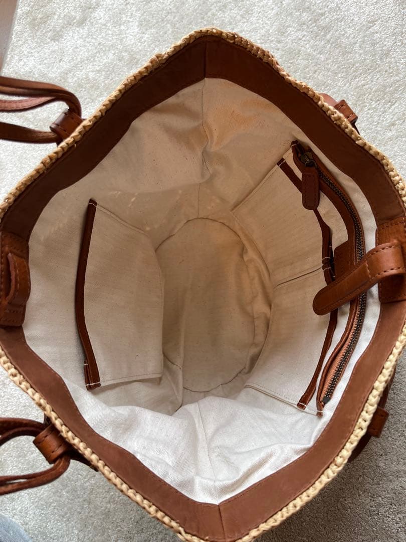 【美品】genten カゴバッグ　ハンドバッグ　ラフィア×牛革　フィオリーレ