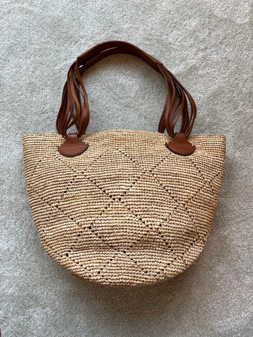 【美品】genten カゴバッグ　ハンドバッグ　ラフィア×牛革　フィオリーレ