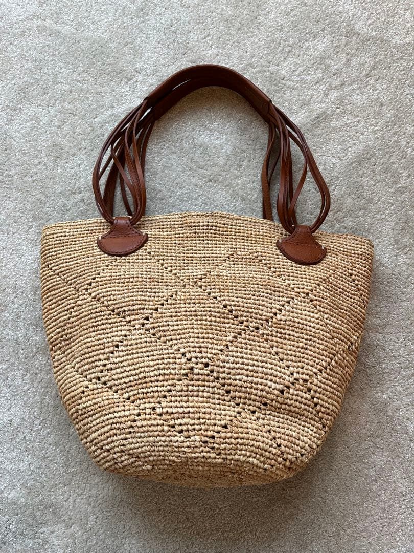 【美品】genten カゴバッグ　ハンドバッグ　ラフィア×牛革　フィオリーレ