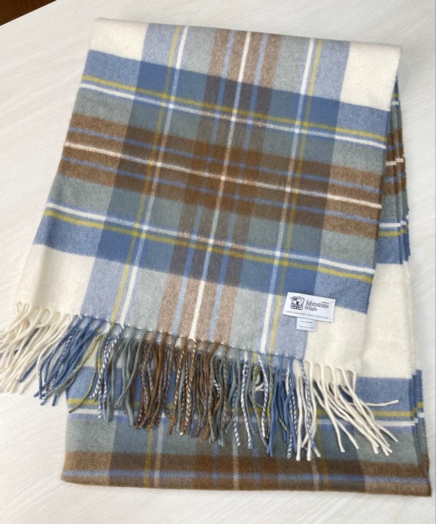 【極美品】ジョンストンズ　カシミアマフラー　大判ストール　タータンチェック