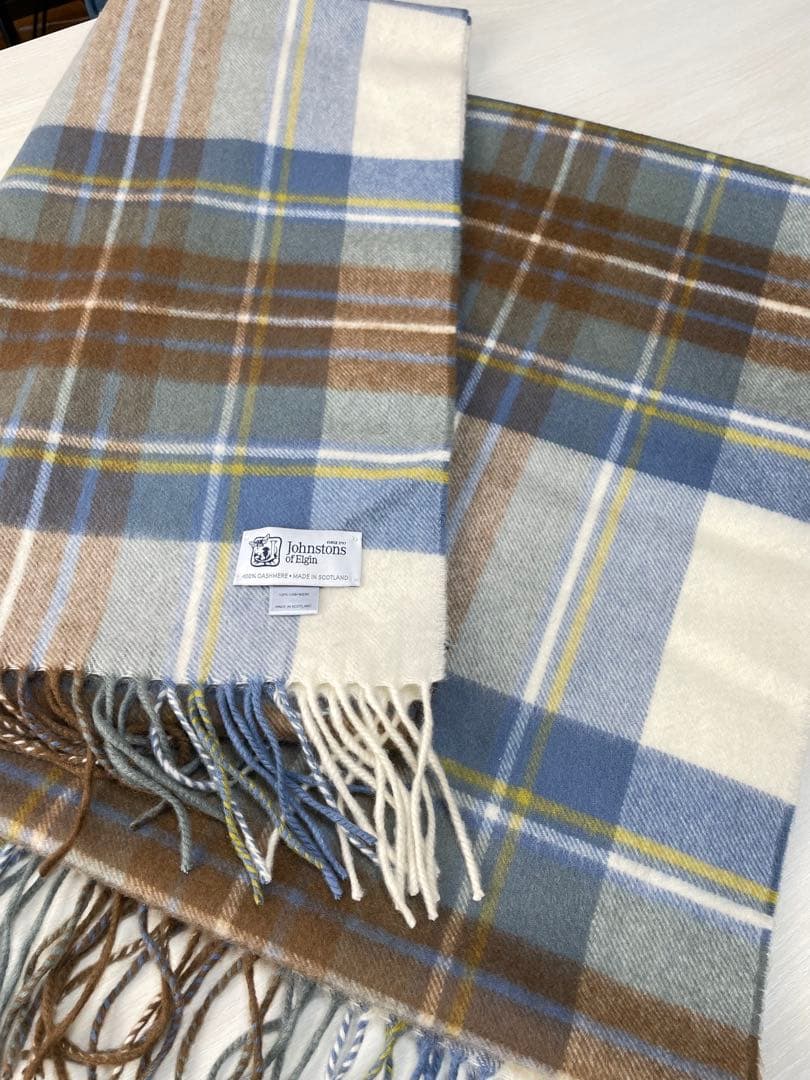 【極美品】ジョンストンズ　カシミアマフラー　大判ストール　タータンチェック