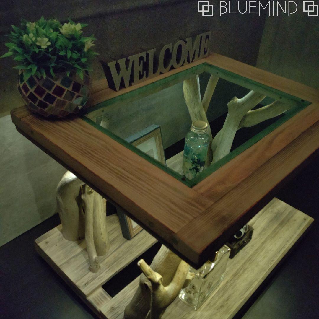 No.1163 アクリル×流木の間接照明付きローテーブル 流木インテリア