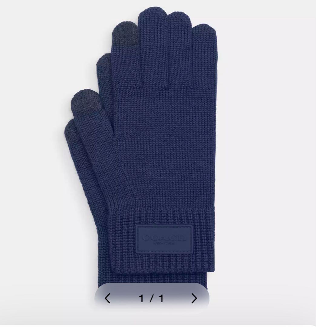 【ハツ】COACH ネイビー ウール手袋 M ニット グローブ・ラバー