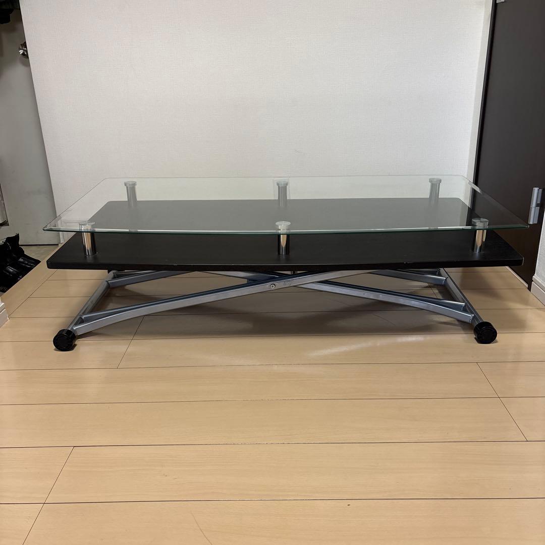 昇降デスク　二重天板　ガラストップ