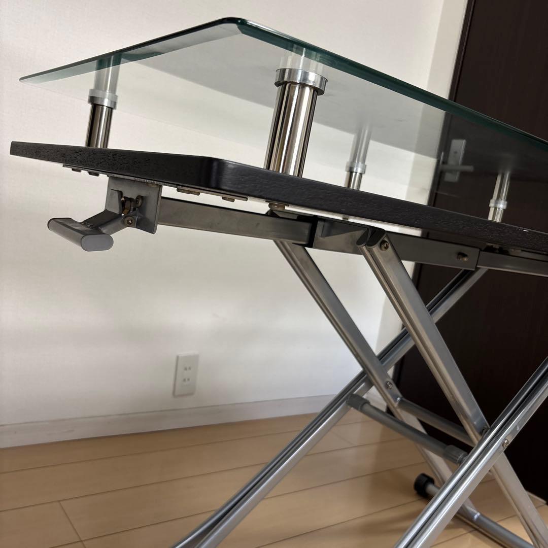 昇降デスク　二重天板　ガラストップ