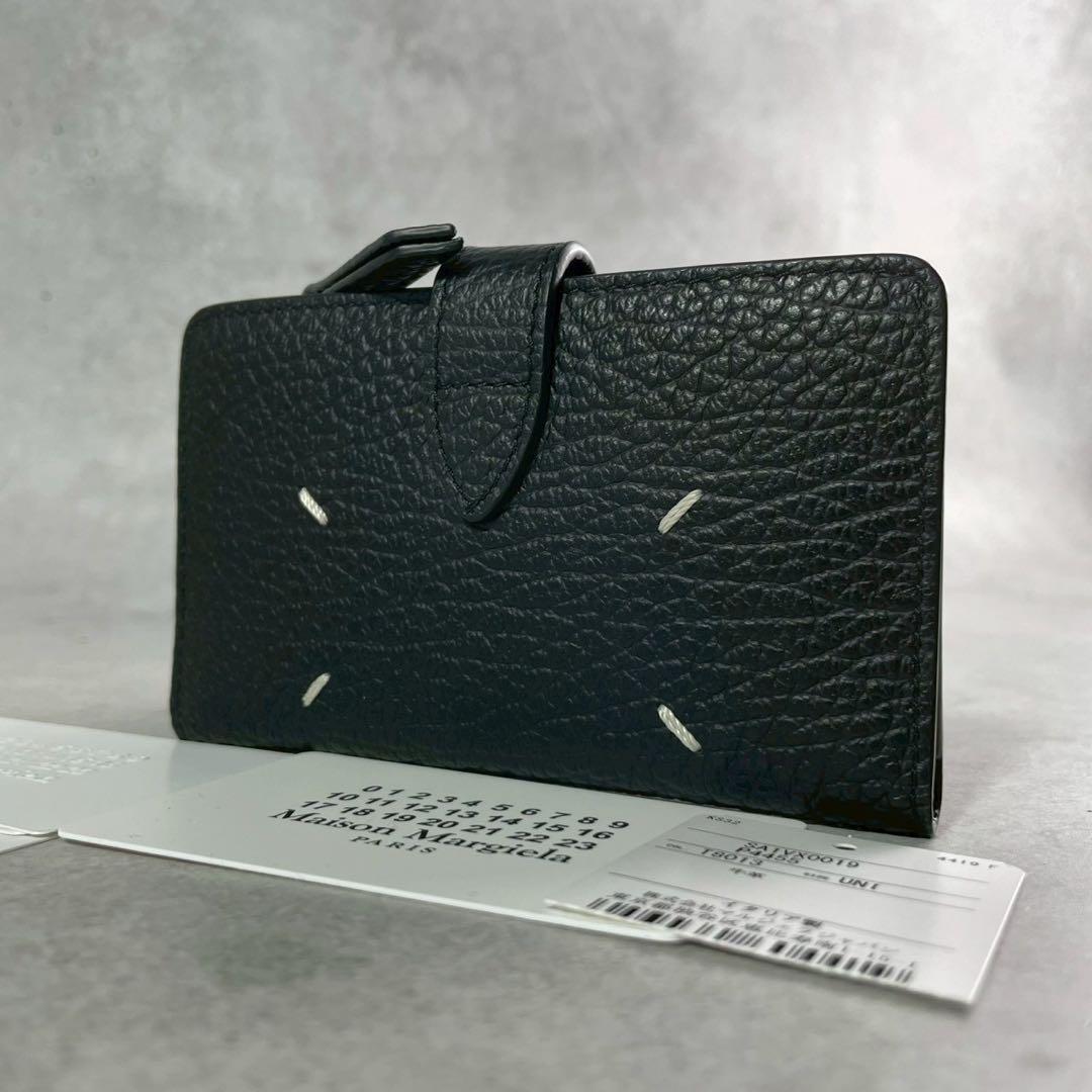 H☆LCO✨メゾンマルジェラ 二つ折り財布 4ステッチ 黒 グレインレザー