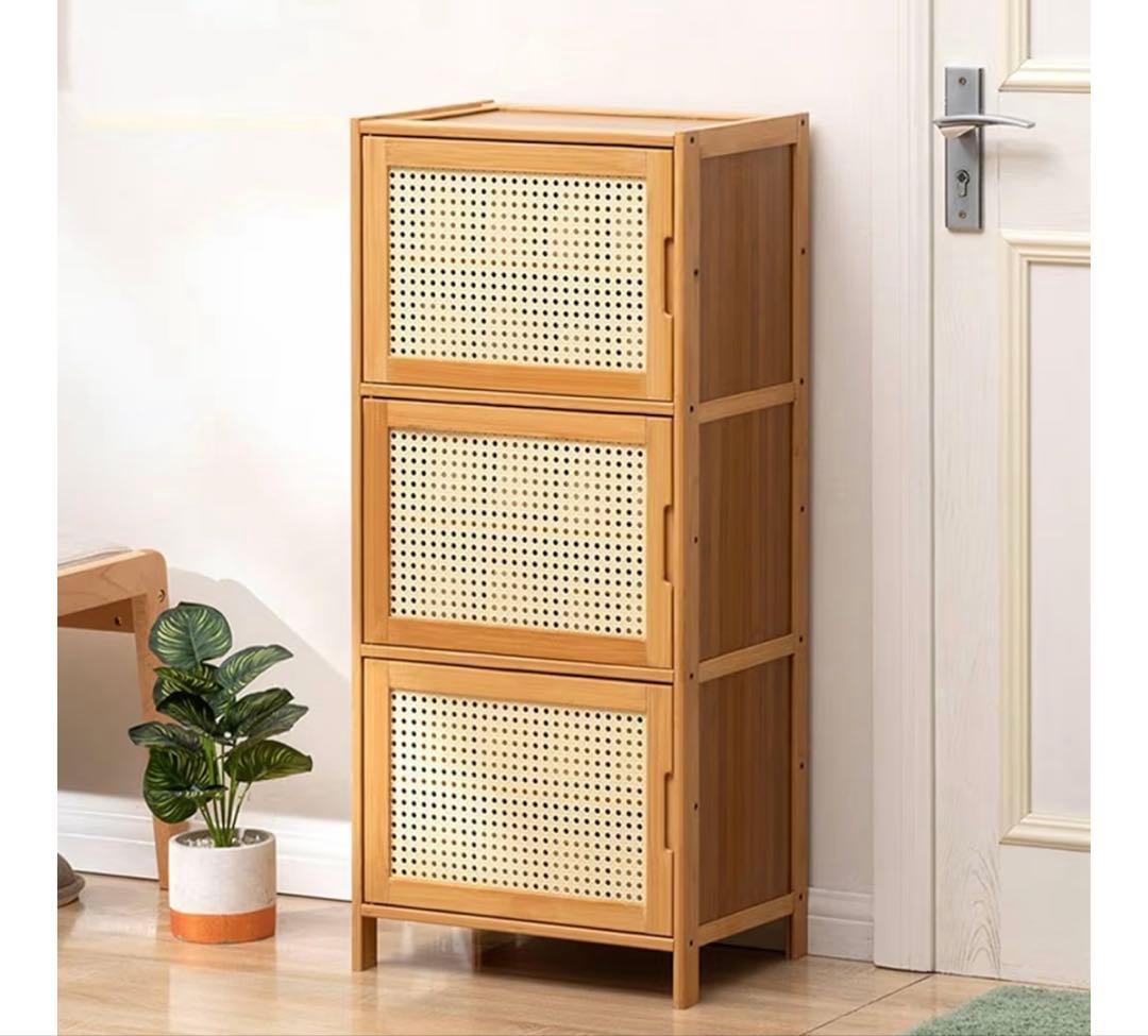 シューズラック 玄関収納 ドア付き 天然竹製 メッシュドア 全面パネルで防塵