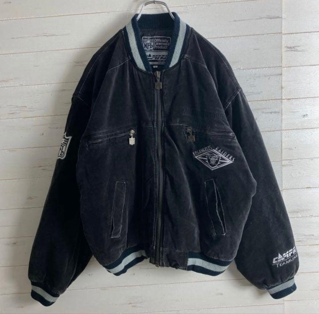 な*き様 《超希少品》NFL レイダース☆ブルゾン　刺繍ロゴ　チームロゴ　ベロア