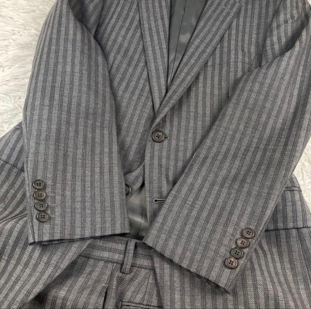 未使用級 廃盤 メンズティノラス スリーピーススーツ M ストライプ チャコール