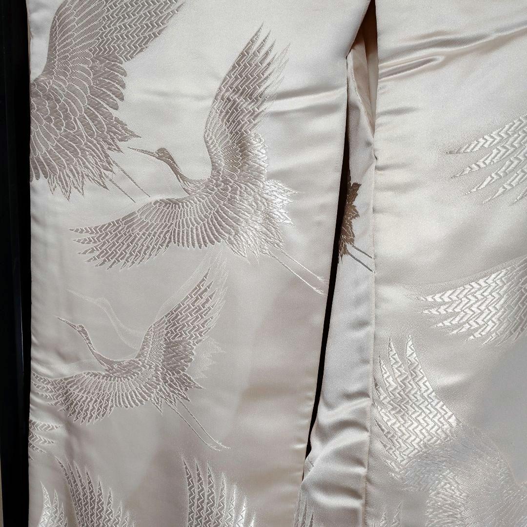 白無垢 鶴のみ柄緞子生地絹H