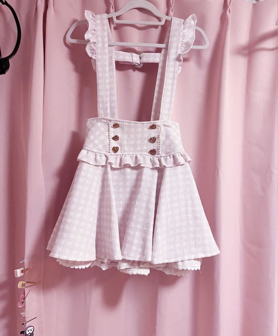 ♡lislisa♡ ギンガムツイードサスペンダー付スカパン　ピンク　美品　レア