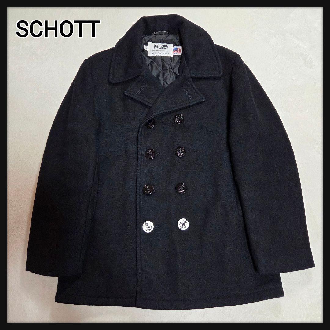 SCHOTT ウールピーコート USA製 ダブル 40 Lサイズ ブラック