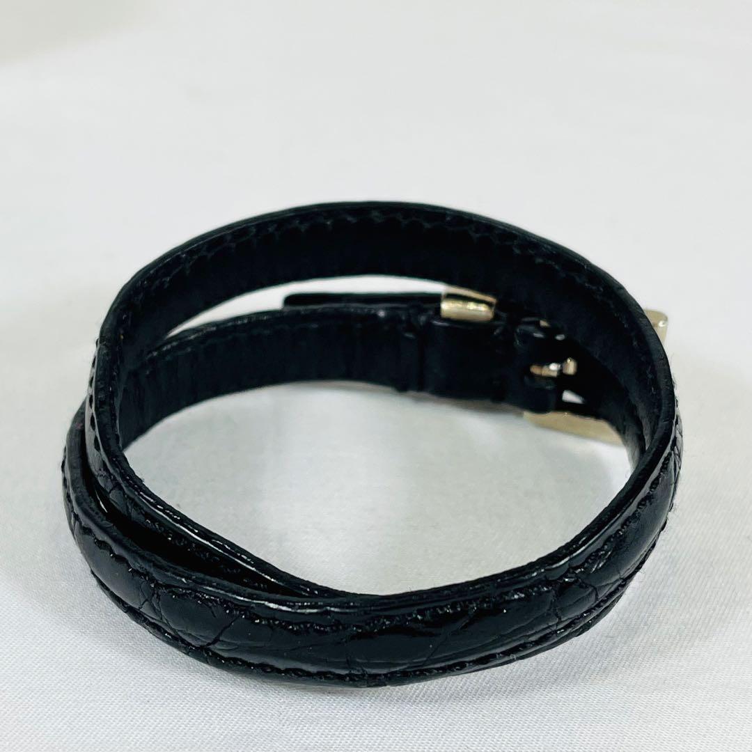 【美品】PRADA プラダ　ロゴ　ブラック レザー バングル ブレスレット