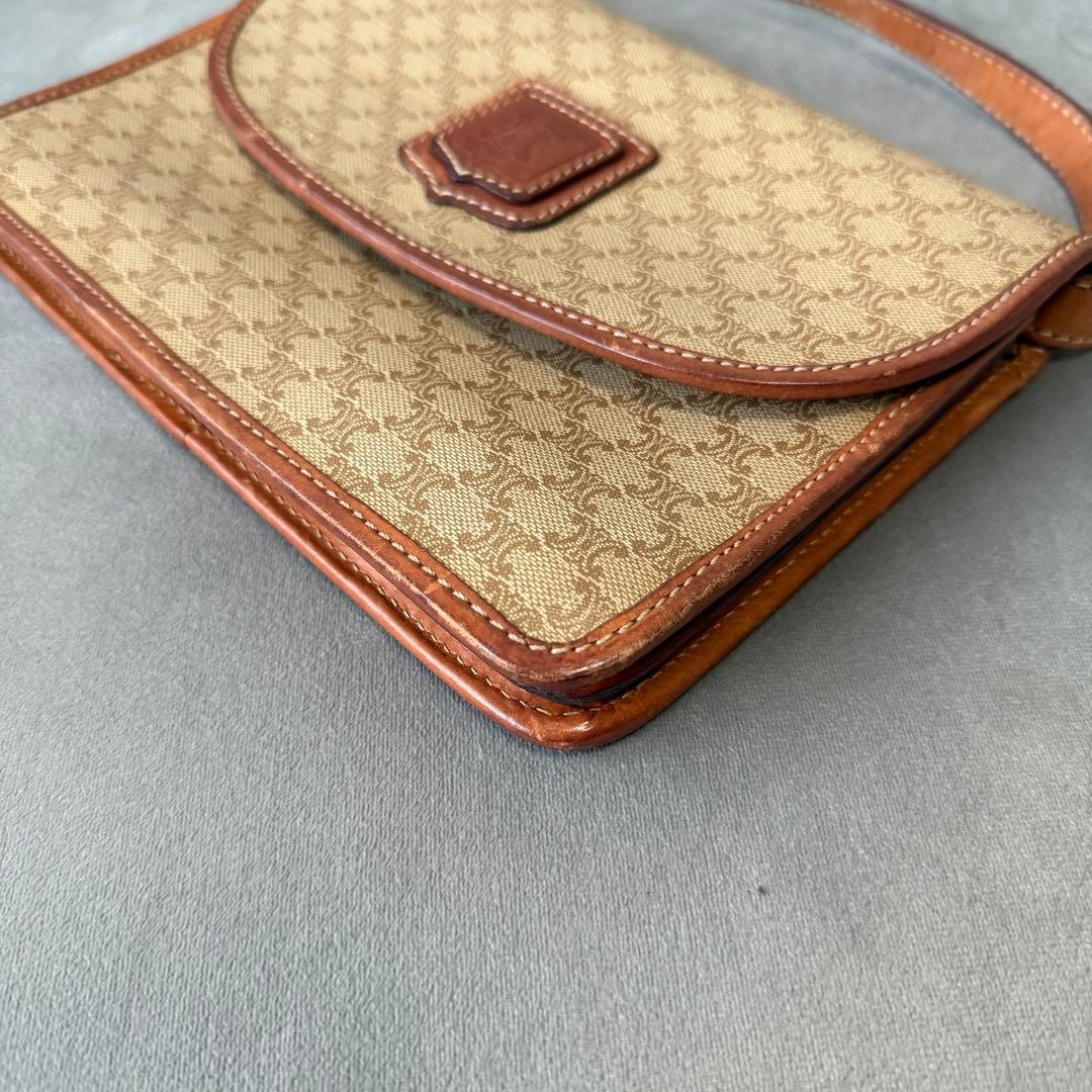 セリーヌ マカダム ショルダーバッグ PVC レザー ポシェット ベージュ