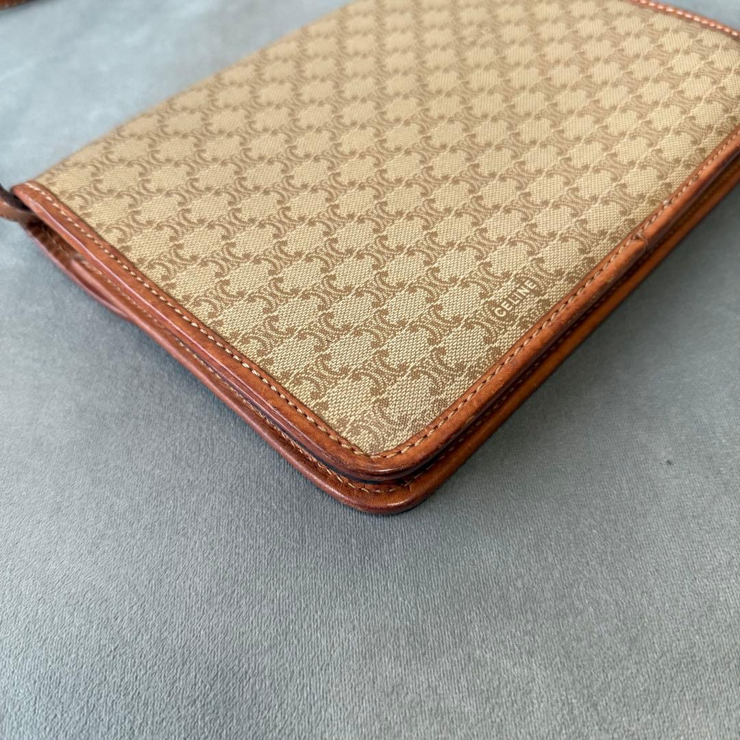 セリーヌ マカダム ショルダーバッグ PVC レザー ポシェット ベージュ