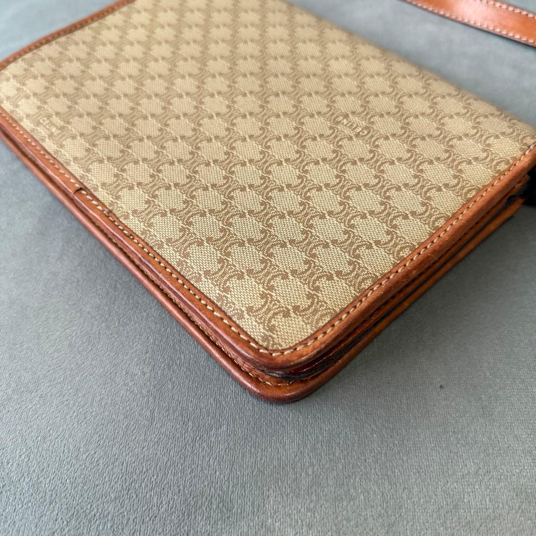 セリーヌ マカダム ショルダーバッグ PVC レザー ポシェット ベージュ