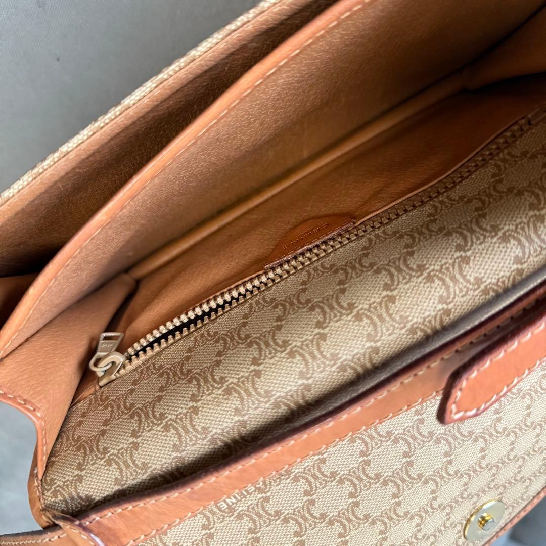 セリーヌ マカダム ショルダーバッグ PVC レザー ポシェット ベージュ