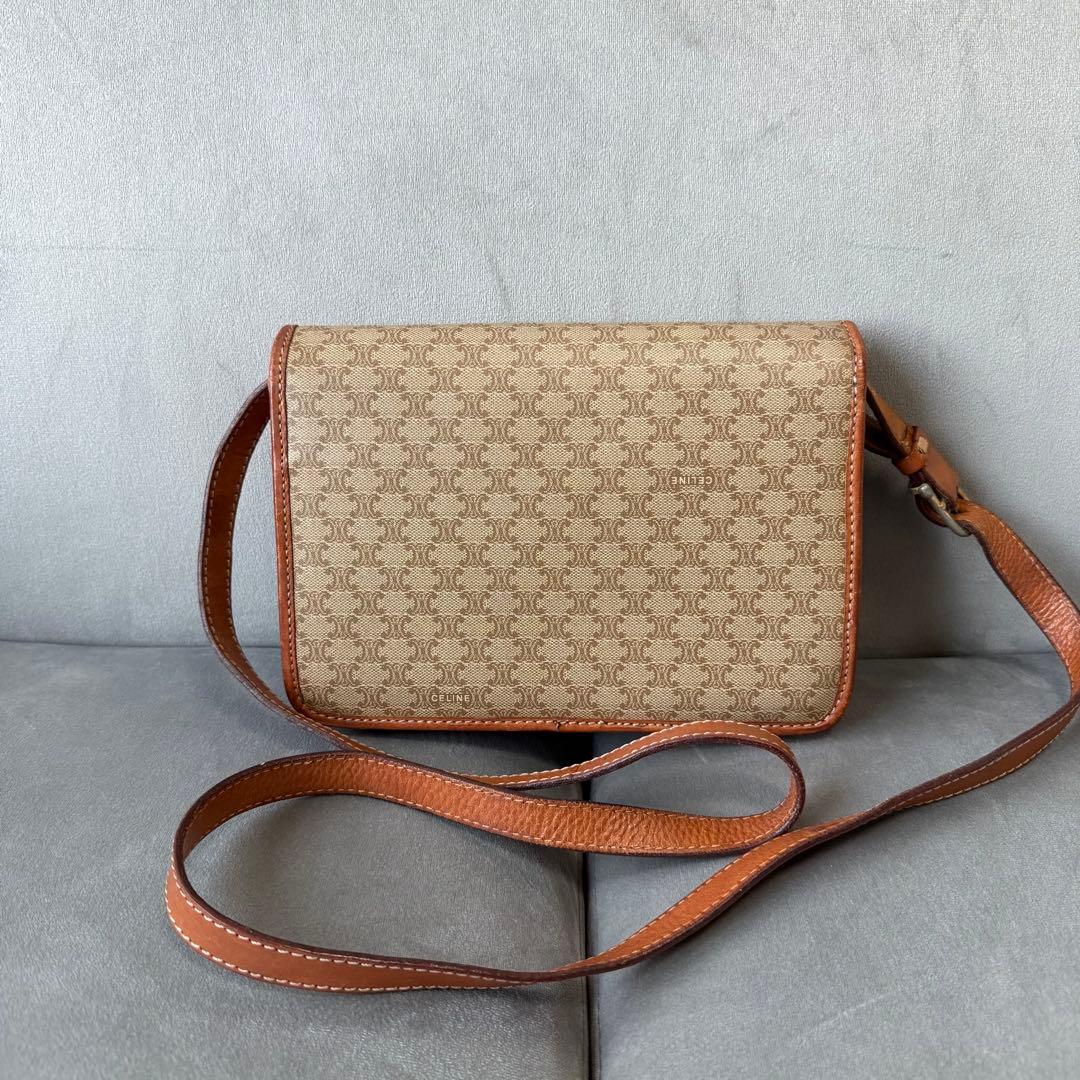 セリーヌ マカダム ショルダーバッグ PVC レザー ポシェット ベージュ