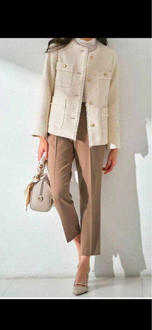 anysis アイボリー ノーカラー ジャケット ツイード