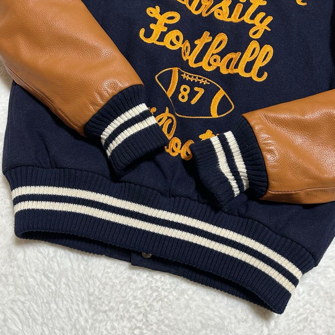 好配色 フランクリン マーシャル 牛革 袖 バック刺繍 スタジャン 紺×茶 M