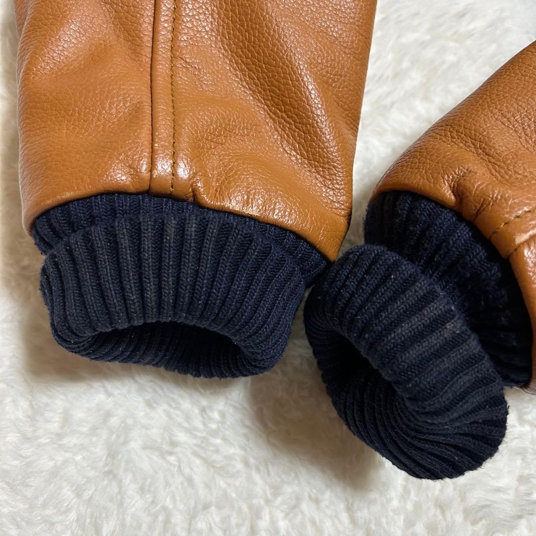 好配色 フランクリン マーシャル 牛革 袖 バック刺繍 スタジャン 紺×茶 M