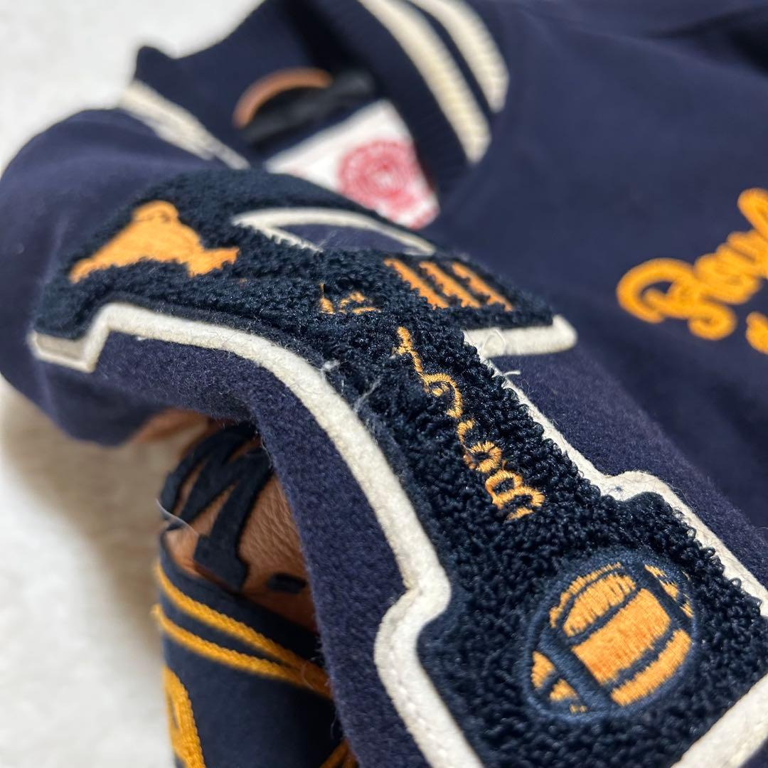 好配色 フランクリン マーシャル 牛革 袖 バック刺繍 スタジャン 紺×茶 M