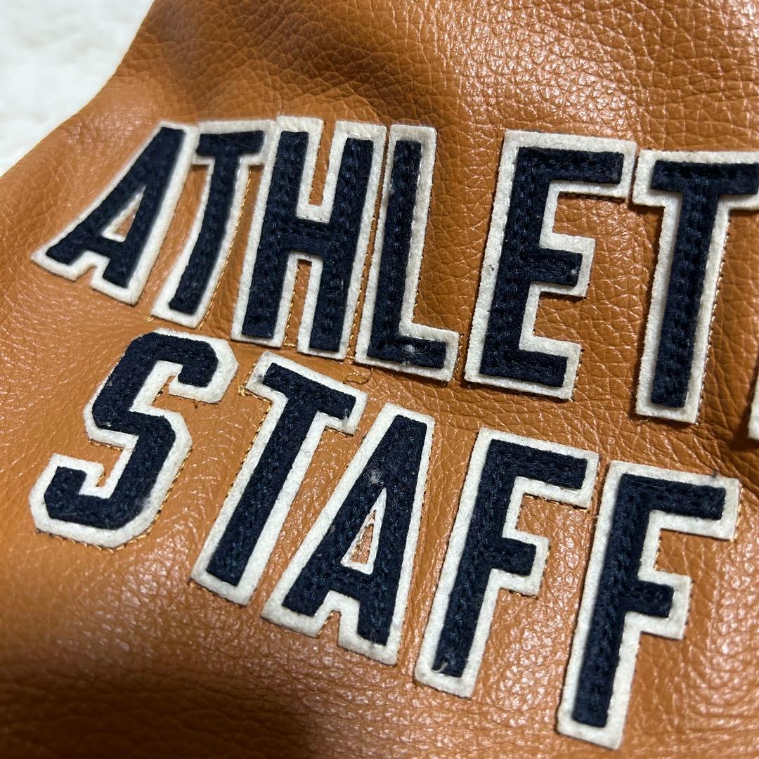 好配色 フランクリン マーシャル 牛革 袖 バック刺繍 スタジャン 紺×茶 M