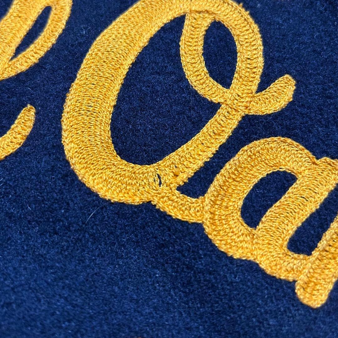 好配色 フランクリン マーシャル 牛革 袖 バック刺繍 スタジャン 紺×茶 M