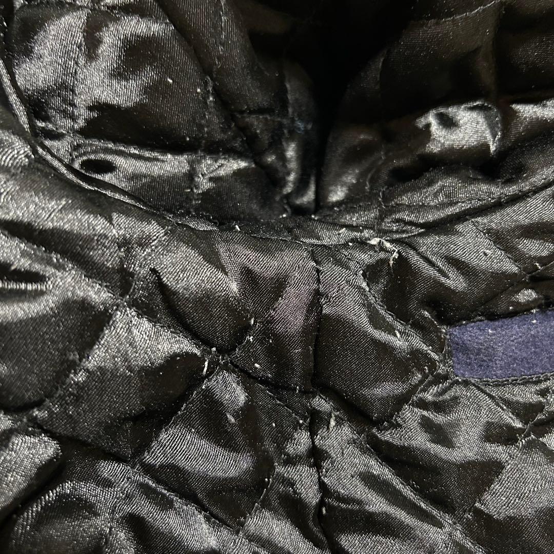 好配色 フランクリン マーシャル 牛革 袖 バック刺繍 スタジャン 紺×茶 M