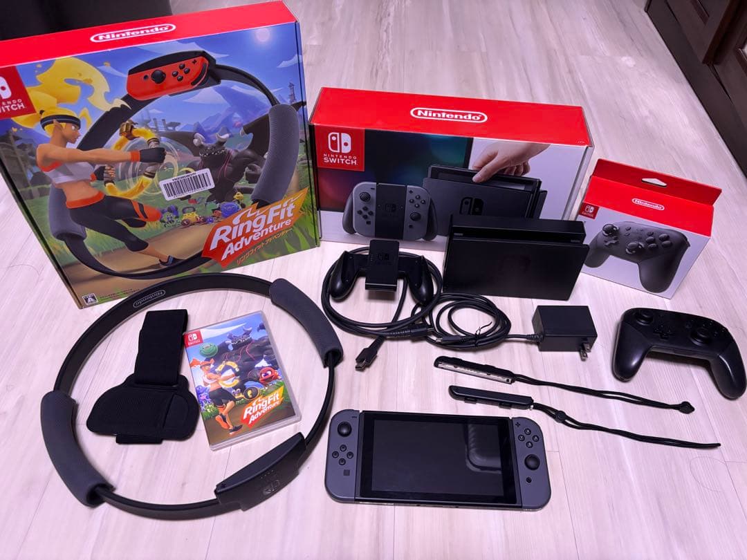 NintendoSwitchグレー本体＋Proコントローラー＋リングフィット