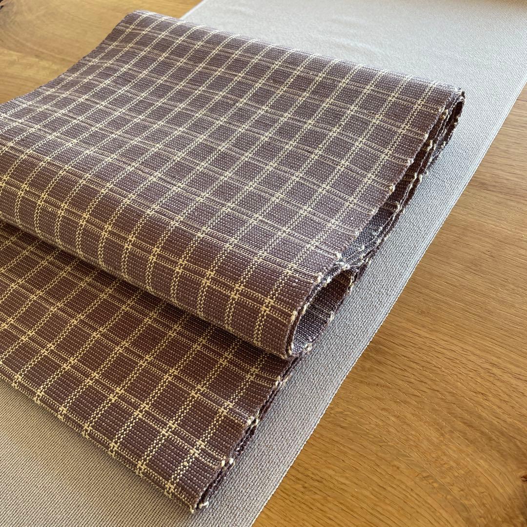 【証紙あり】結城紬　八寸名古屋帯　格子　正絹