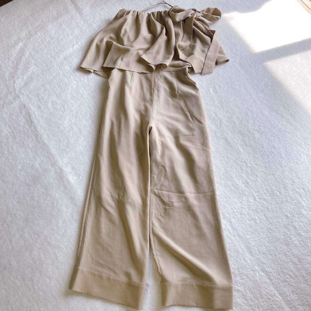美品✨anuans アニュアンス【M】ワンショルフリルオールインワン 肩リボン