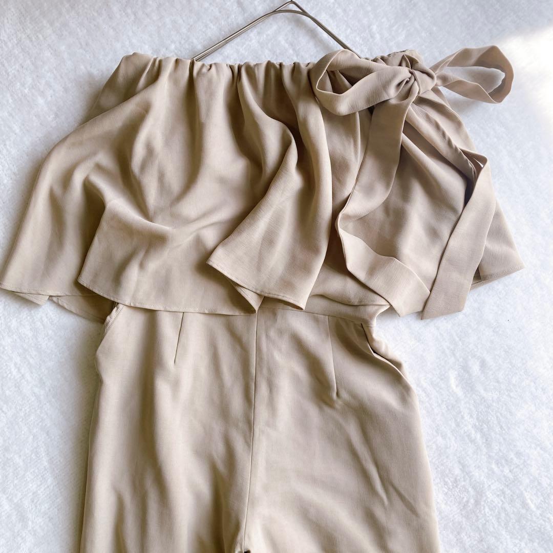 美品✨anuans アニュアンス【M】ワンショルフリルオールインワン 肩リボン