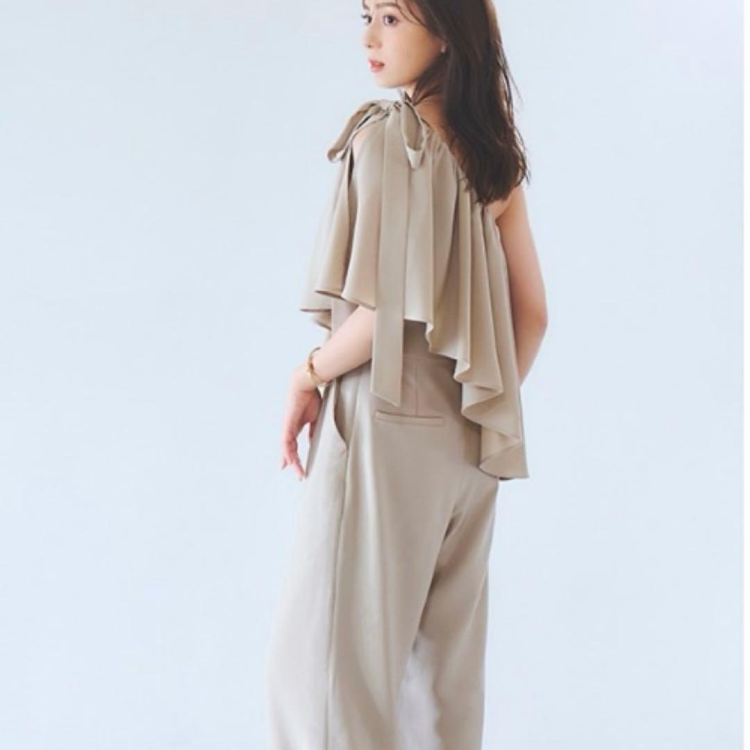 美品✨anuans アニュアンス【M】ワンショルフリルオールインワン 肩リボン