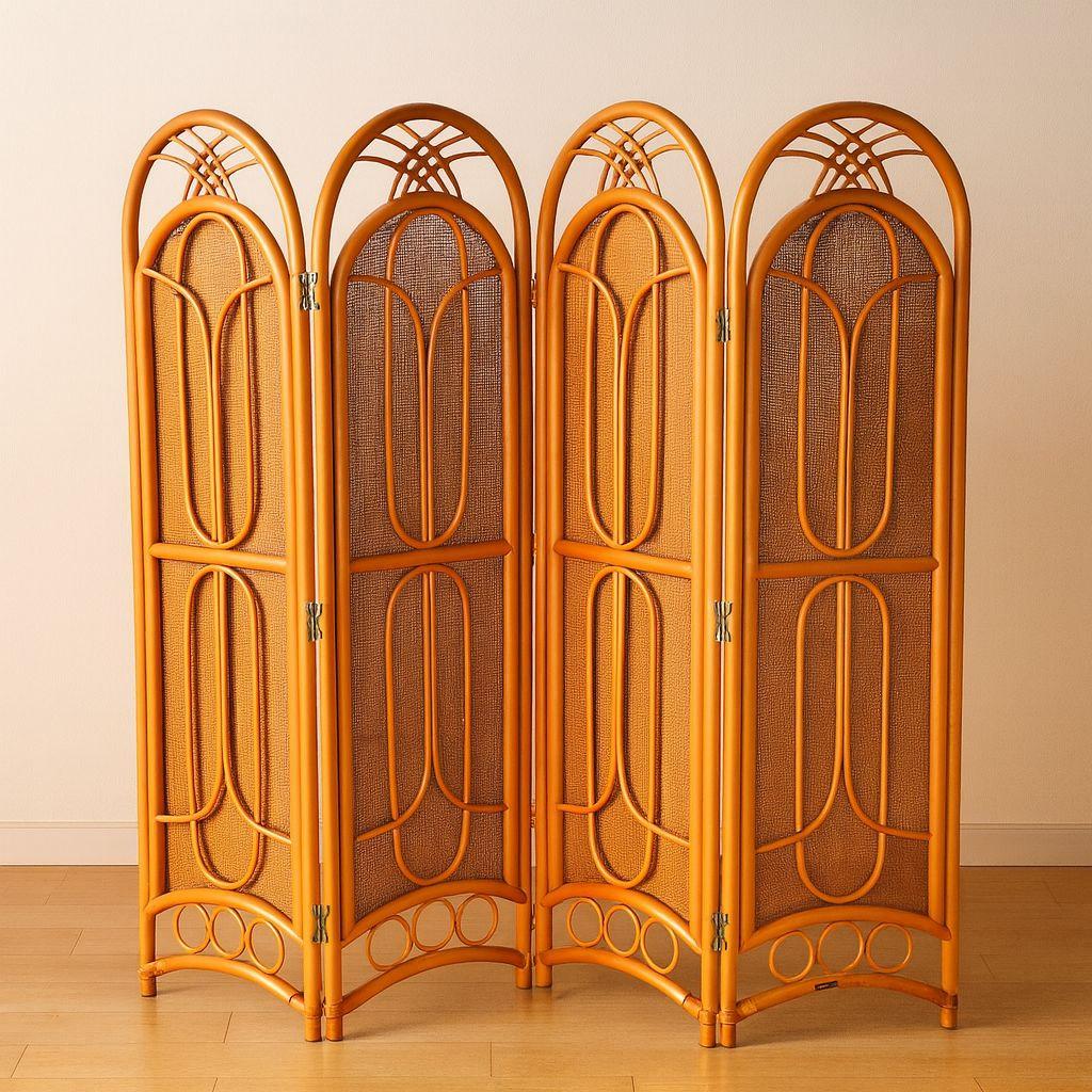 KOIZUMI ラタン衝立 4連 高さ150cm 廃盤 希少 小泉産業製