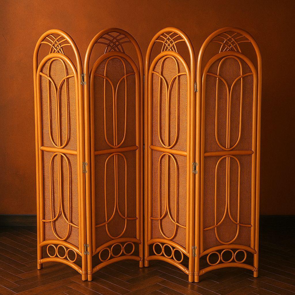 KOIZUMI ラタン衝立 4連 高さ150cm 廃盤 希少 小泉産業製