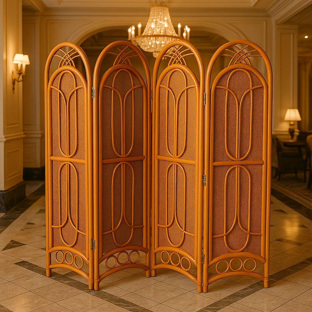 KOIZUMI ラタン衝立 4連 高さ150cm 廃盤 希少 小泉産業製