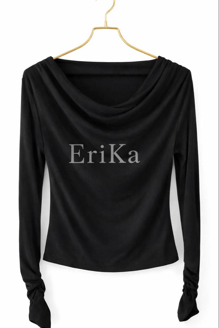 anuans ギャザードレープカットトップス　ブラック