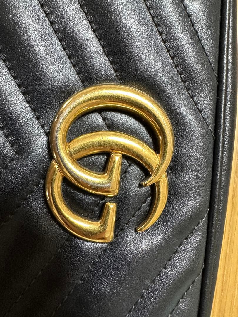 GUCCI マーモント　キルティング　GG チェーン　ショルダーバッグ　ブラック