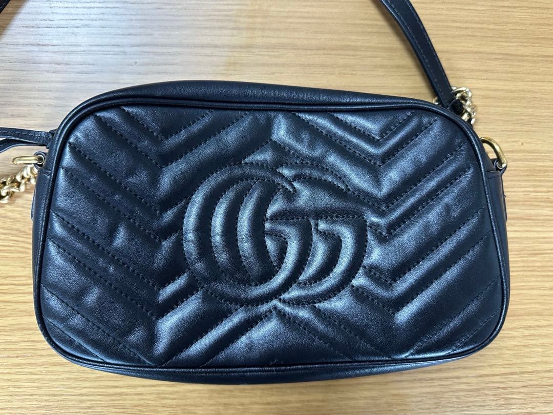 GUCCI マーモント　キルティング　GG チェーン　ショルダーバッグ　ブラック