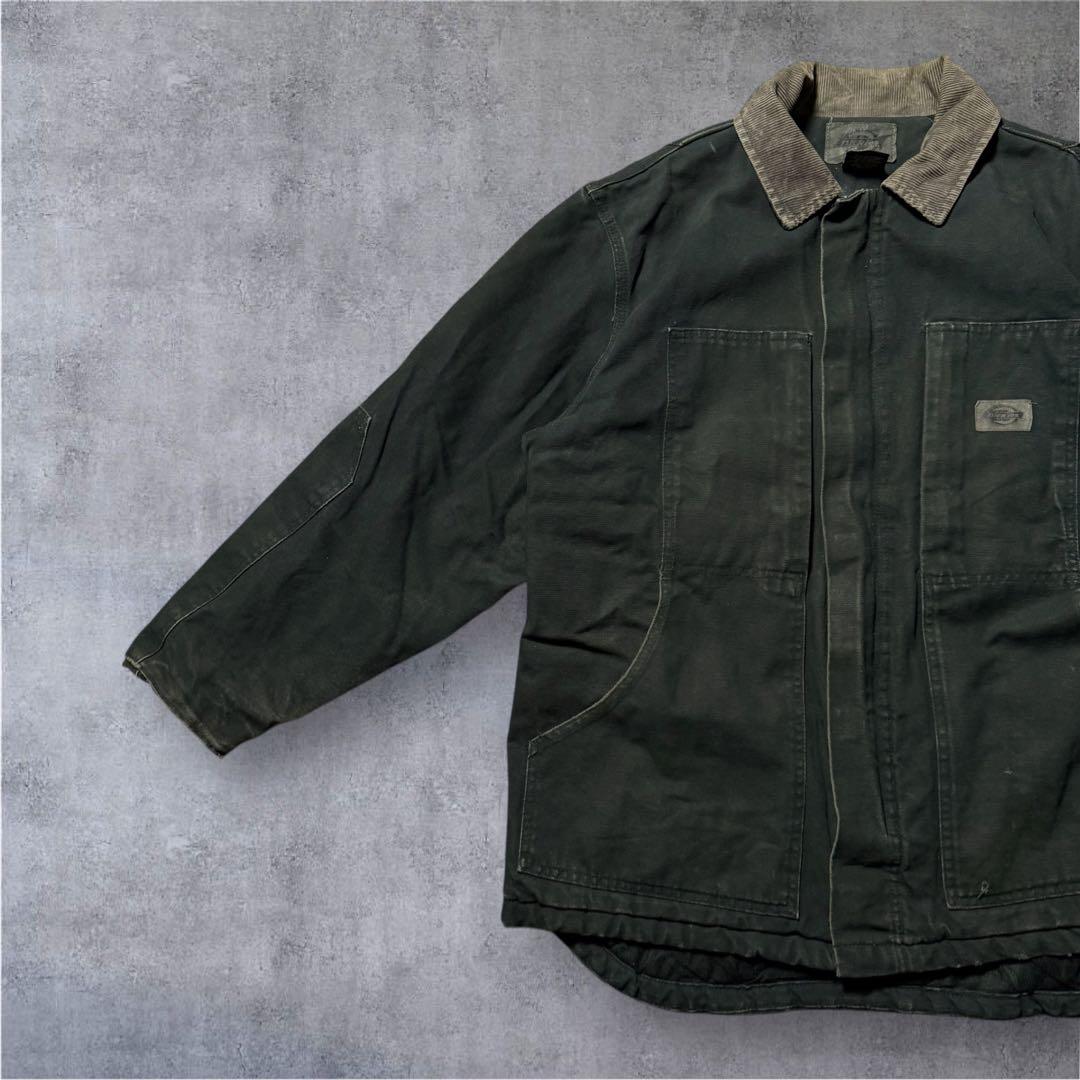 2187古着00年代Dickiesダック地カバーオール雰囲気系鬼フェード中綿墨黒