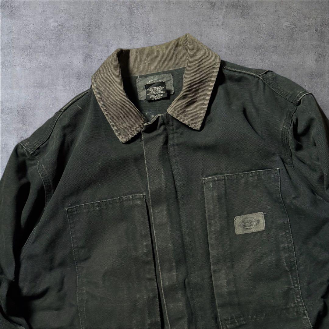2187古着00年代Dickiesダック地カバーオール雰囲気系鬼フェード中綿墨黒
