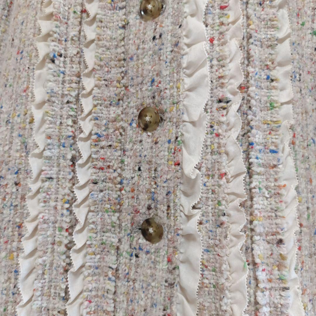 ピンクハウス ベージュミックスツイードピコフリルドレスコート