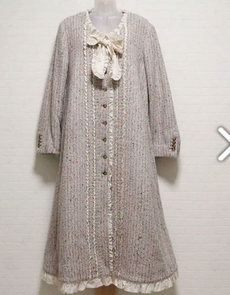 ピンクハウス ベージュミックスツイードピコフリルドレスコート